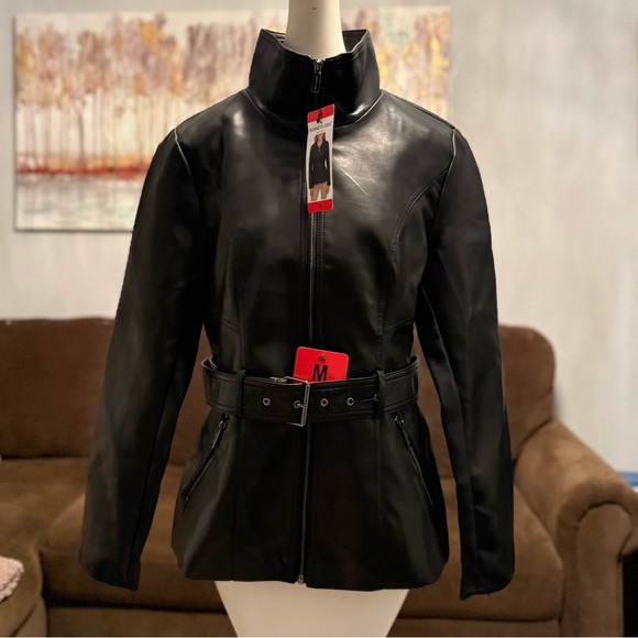 Kenneth Cole Women's Belted Faux Leather Jacket - Picture 9 of 14